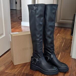 Steve Madden Leather Lawful Harness Over the Knee Boot Size 9.5 New in Box ❤️